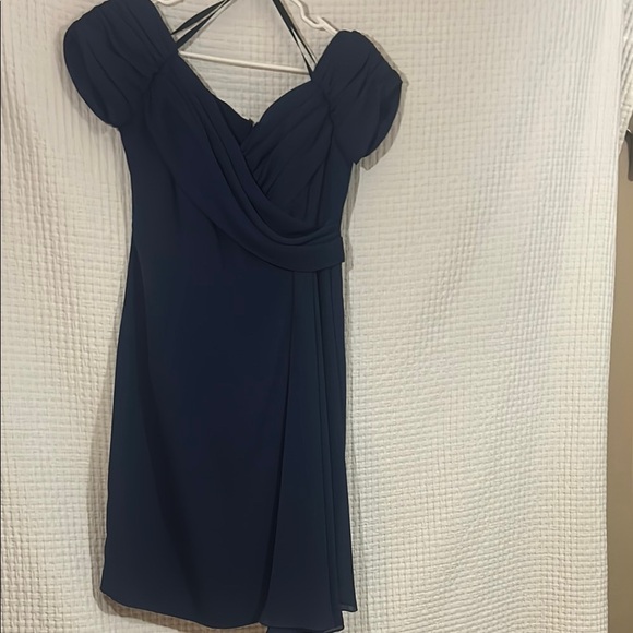 Chic Off-Shoulder Navy Dress - Picture 1 of 13